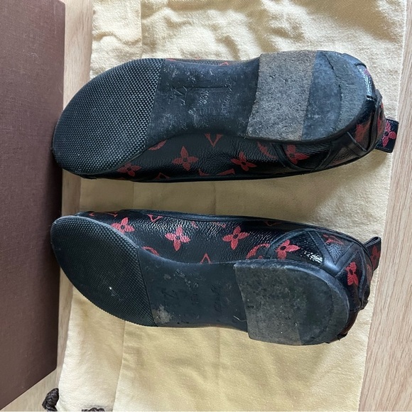 LOUIS VUITTON sz 36.5 6.5 INFRAROUGE Ballet Flats Black Red Monogram Canvas - Picture 11 of 16